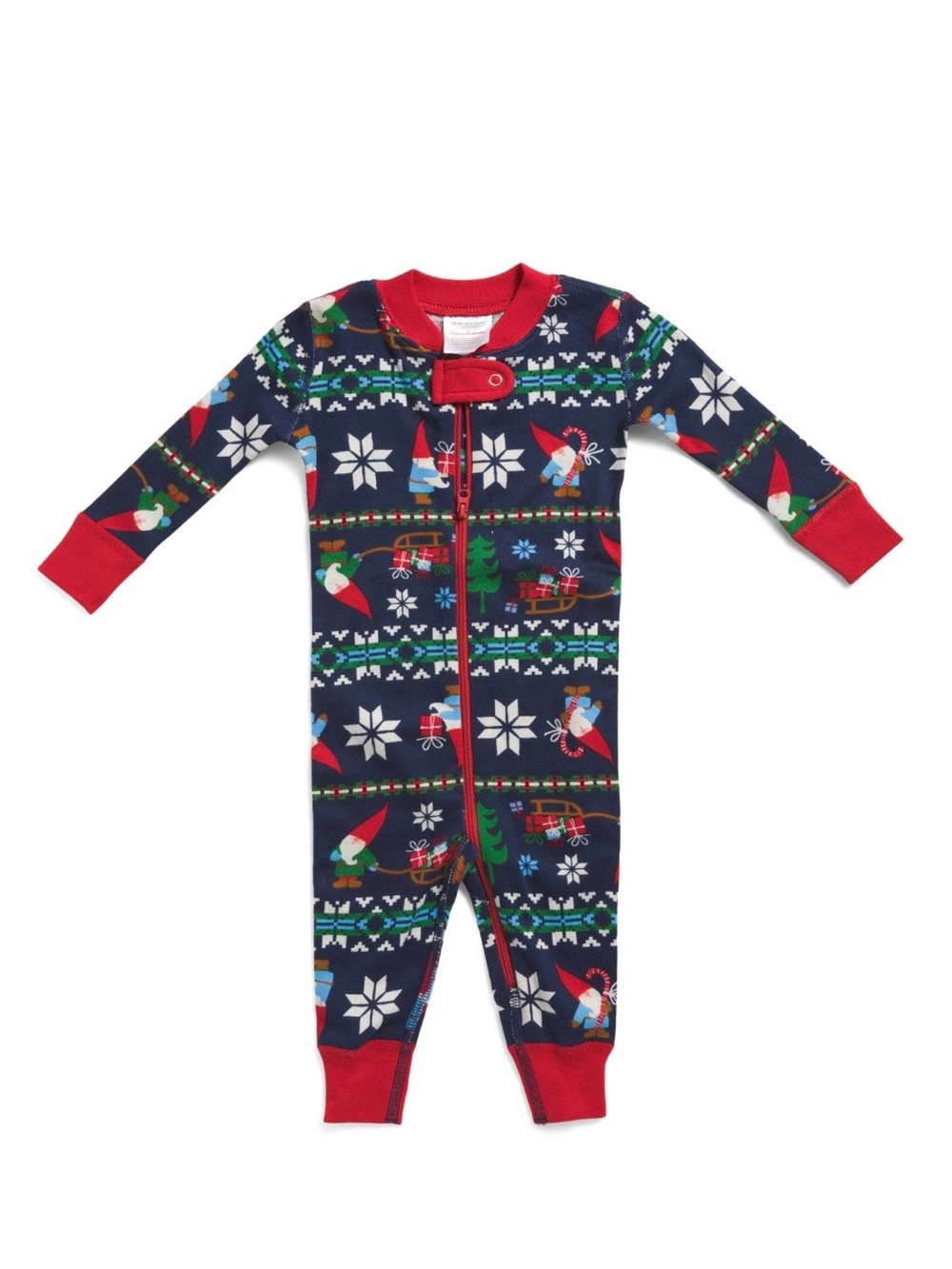 Hanna Andersson Navy Holiday Gnome One-Piece Pajamas with Red Trim